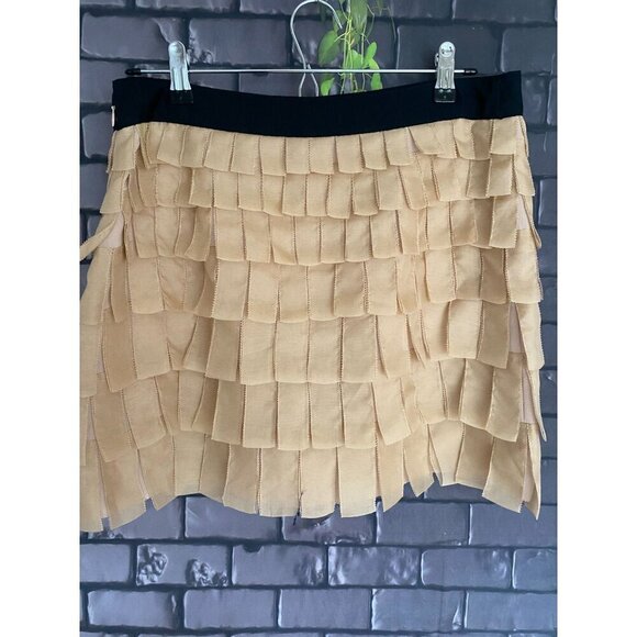 J. Crew Collection EUC 100% Champagne Silk Tiered Fringe Mini Skirt 6 - Picture 3 of 4